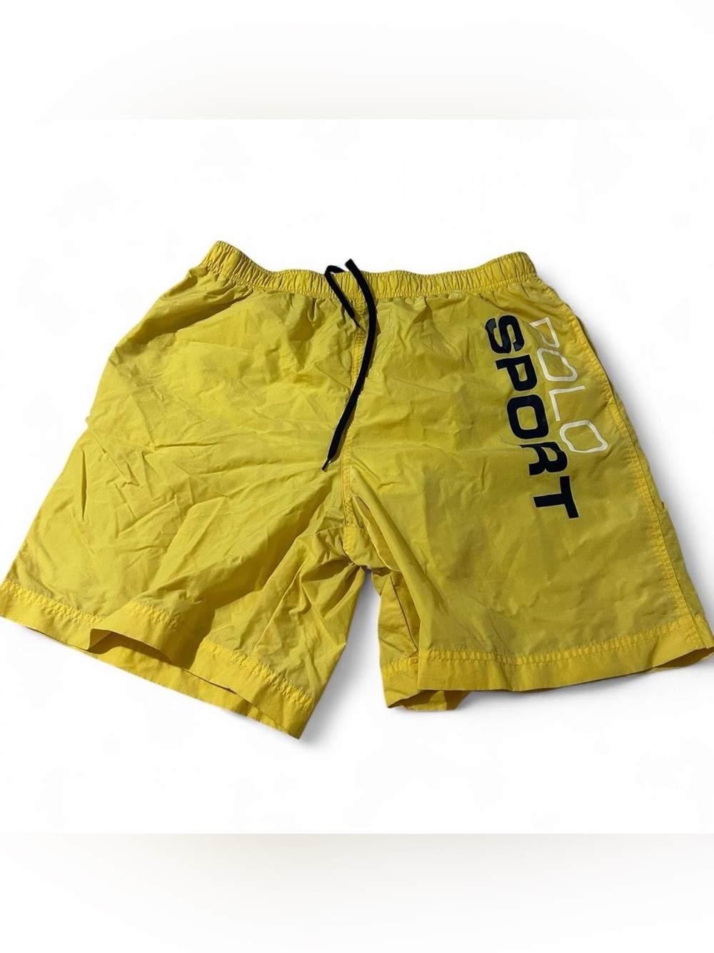 Vintage 90s Polo Sport Spellout Swim Trunks Yellow Size Large